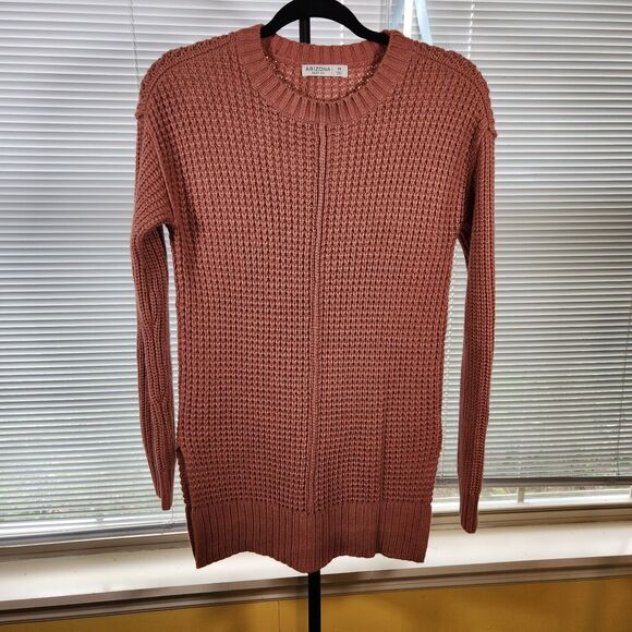 Arizona Jean Co $44 Small Burnt Orange Open Waffle Knit Tunic Slit Hem Sweater - Picture 1 of 9